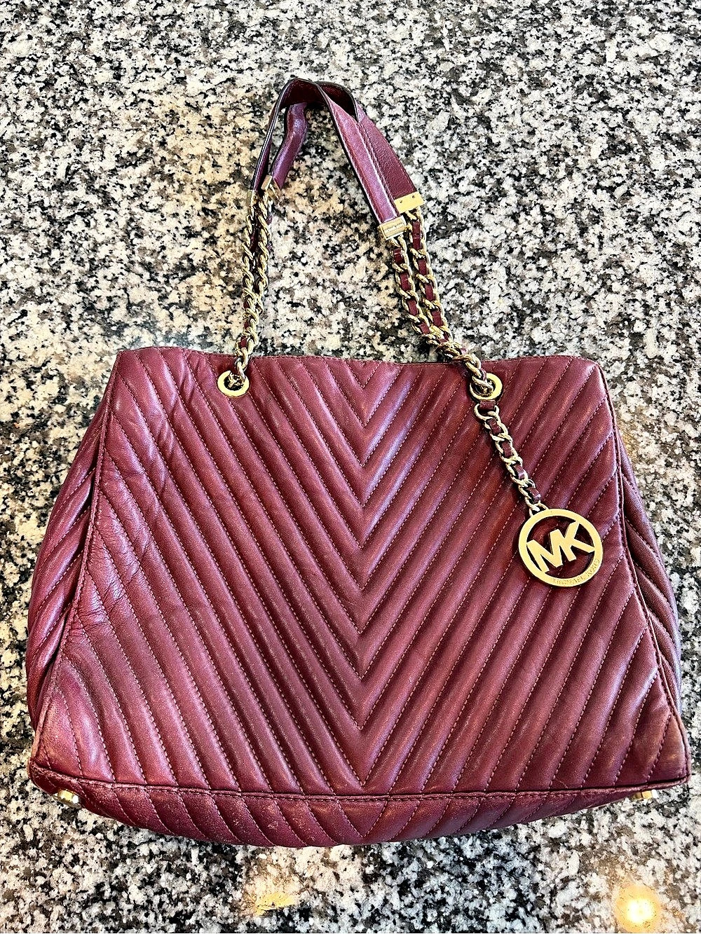 Michael Kors Susannah Large Quilted Leather Tote Burgundy